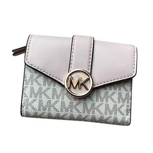 MICHAEL KORS CARMEN MEDIUM LOGO AND FAUX LEATHER WALLET POWDER BLUSH MULTI